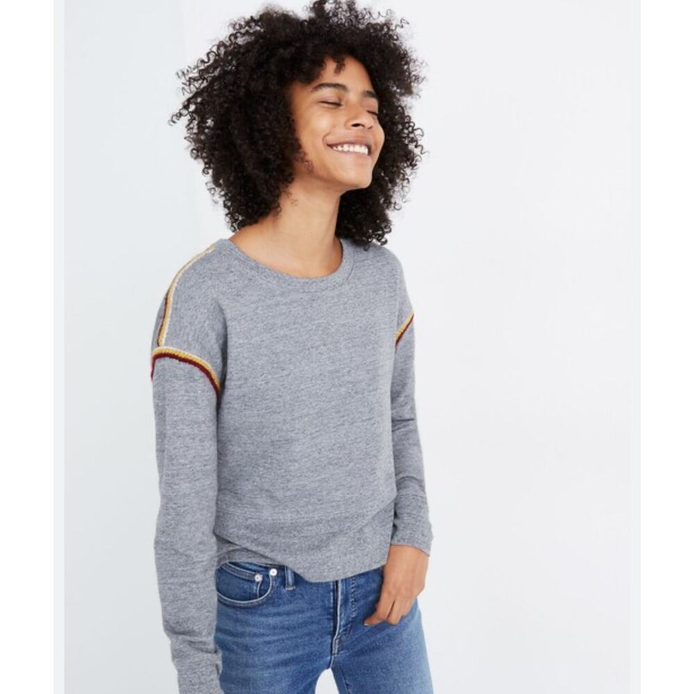 Madewell Gray Sweatshirt with Contrasting Shoulder Stripes